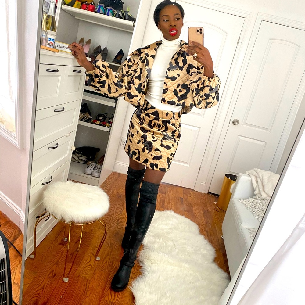 Animal Print Quilted Mini Skirt Set